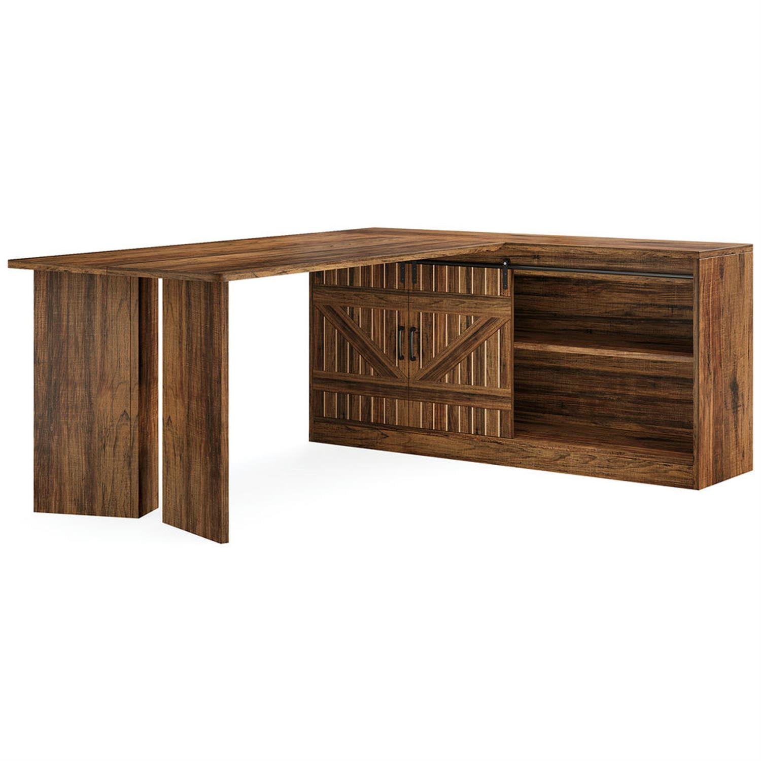 Demi Bonn Modern L Shaped Gaming Computer Desk, 71" Corner Executive Desk with Storage Cabinet for Home Office, Brown