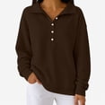 thumbnail image 6 of TtopsQueen Women Waffle Knit Henley Sweatshirt, Polo Collar With Button Placket, Long Sleeve Drop Shoulder Pullover, Oversized Loose Fit Casual Going‑Out Tops Coffee,XL, 6 of 8