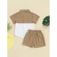 thumbnail image 4 of Bslissey Toddler Kids Boys 2Pcs Cotton Linen Outfits Short Sleeve Contrast Color Button Shirt + Solid Color Shorts 12M-5T Little Boys Casual Summer Short Pants Sets, 4 of 9