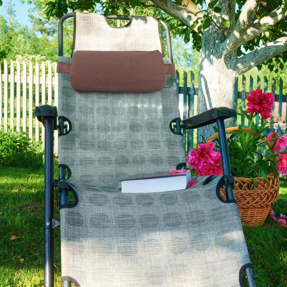 LITINKIMI Light Brown Beach Chair Headrest Pillow with Elastic Straps Ergonomic Neck Support