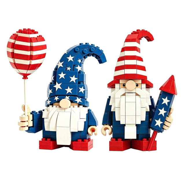 Independence Day Gnome Building Blocks, DIY Patriotic Themed Dwarf Figure Model Kit, Creative 4th of July Brick Set For Holiday Decor And Assembly Fun