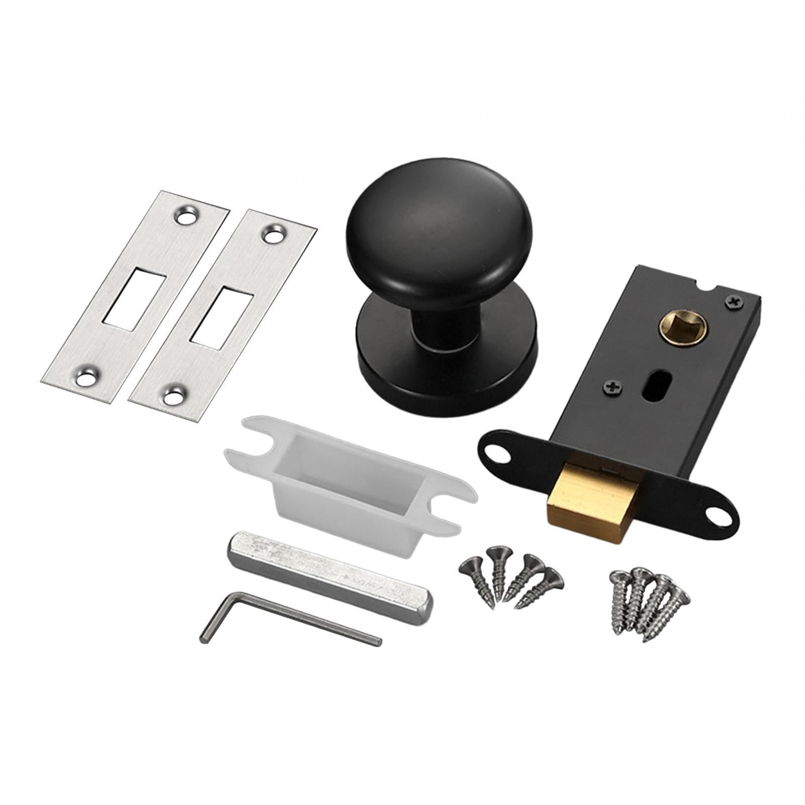 Esquirla Passage Door Knob, Round Doorknob, Single Side Hidden Lock Hardware Interior Door Knob Keyless for Closet Living Room Hallway Black