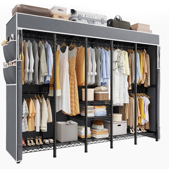 Exenoray Heavy Duty Freestanding Clothing Rack, Adjustable Garment Rack 88.2" W x 15.7" D x 77.2" H 1200 lbs with Black Dustproof Cover