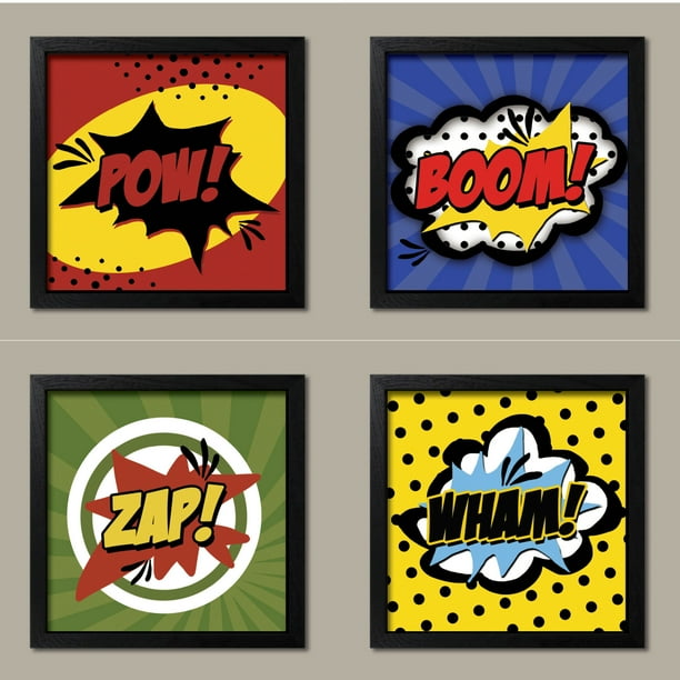 Gango Home Decor Superhero Pow! Boom! Wham! & Zap! Set, Childs Room or