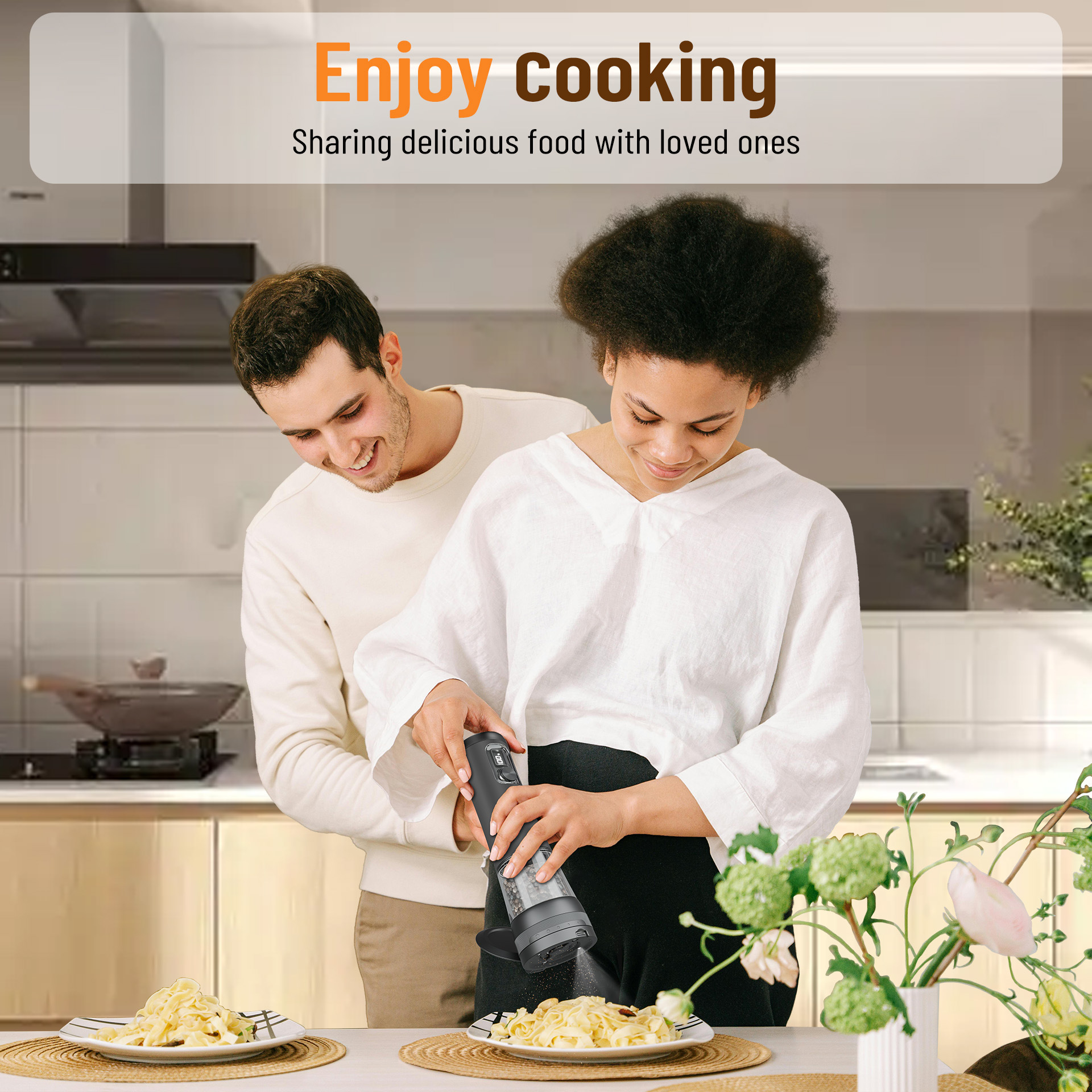 ABS 2 Piece Set Electric Pepper Grinder with Rechargeable Automatic and USB Charging Base