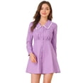 thumbnail image 1 of Vestido camisero informal Allegra K de algodón de manga larga con cuello Peter Pan para mujer Púrpura XL, 1 of 6
