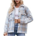 thumbnail image 2 of Brilliant Plus Size Clearance Women's Fall Color Block Plaid Flannel Shacket Jacket Button Down Shirt Coat Tops Gray XL, 2 of 8