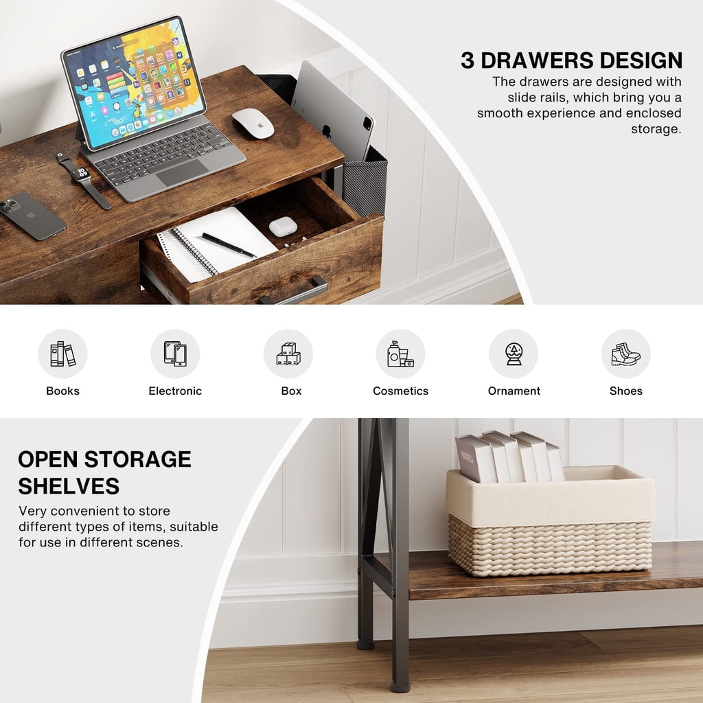 Aiho 47 "L Console Table  with Drawers, Entryway Table with Storage Shelves, Sofa Table for Living Room, Entryway - Rustic Brown