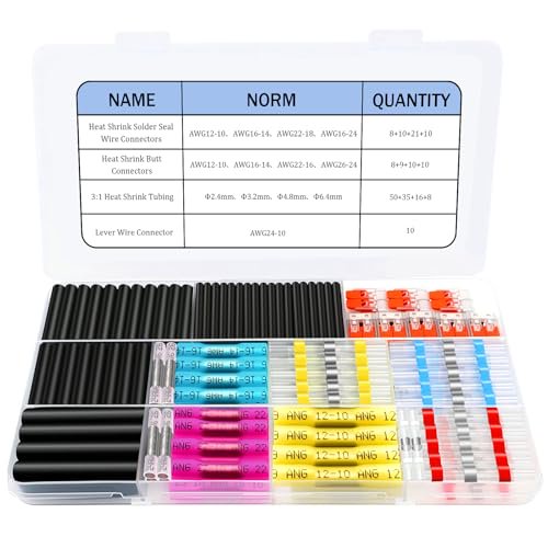 200Pcs Wire Connectors Kit with Heat Shrink Solder Seal Wire Connectors, Heat Shrink Butt Connectors, Heat Shrink Tubing and Lever Wire Connector, Waterproof Automotive Marine Electrical