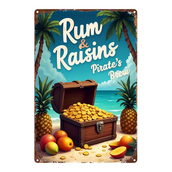 A classic tropical-themed wall art piece suitable for decorating homes, kitchens, bars, gardens, and cottages. Made of durable metal with a vintage design, it measures 8 inches x 12 inches.