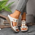 thumbnail image 5 of Rokment Orthopedic Wedge Dress Sandals for Women Trendy Casual Hollow out Leather Peep Toe Arch Support Platform Slip on Beach Summer Comfortable High Heels Slides Walking Shoes White Size 6.5, 5 of 8