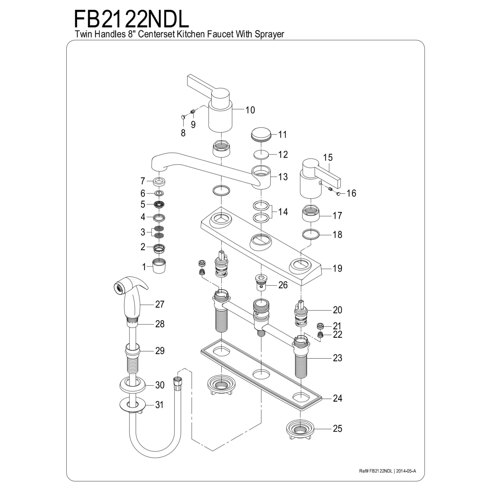 Kingston FB2122NDL NuvoFusion Two-Handle 4-Hole 8" Centerset Kitchen Faucet with Side Sprayer in Polished Chrome