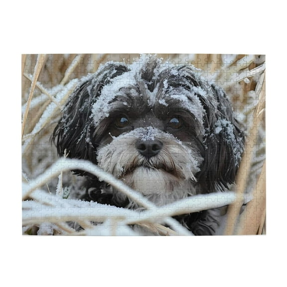 500-Piece Wooden Jigsaw Puzzle for Adults - Dog With Snow In Winter Field , Fun & Relaxing Family Game, No-Dust Interlocking Pieces, Perfect Wall Decor & Holiday Gift