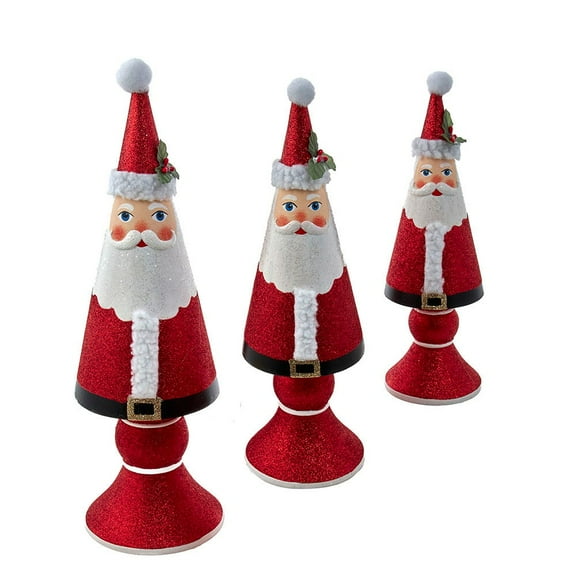 Kurt S. Adler 3-Piece Wooden Santa Tree Holiday Table Décor – 10–14" Red Figurines