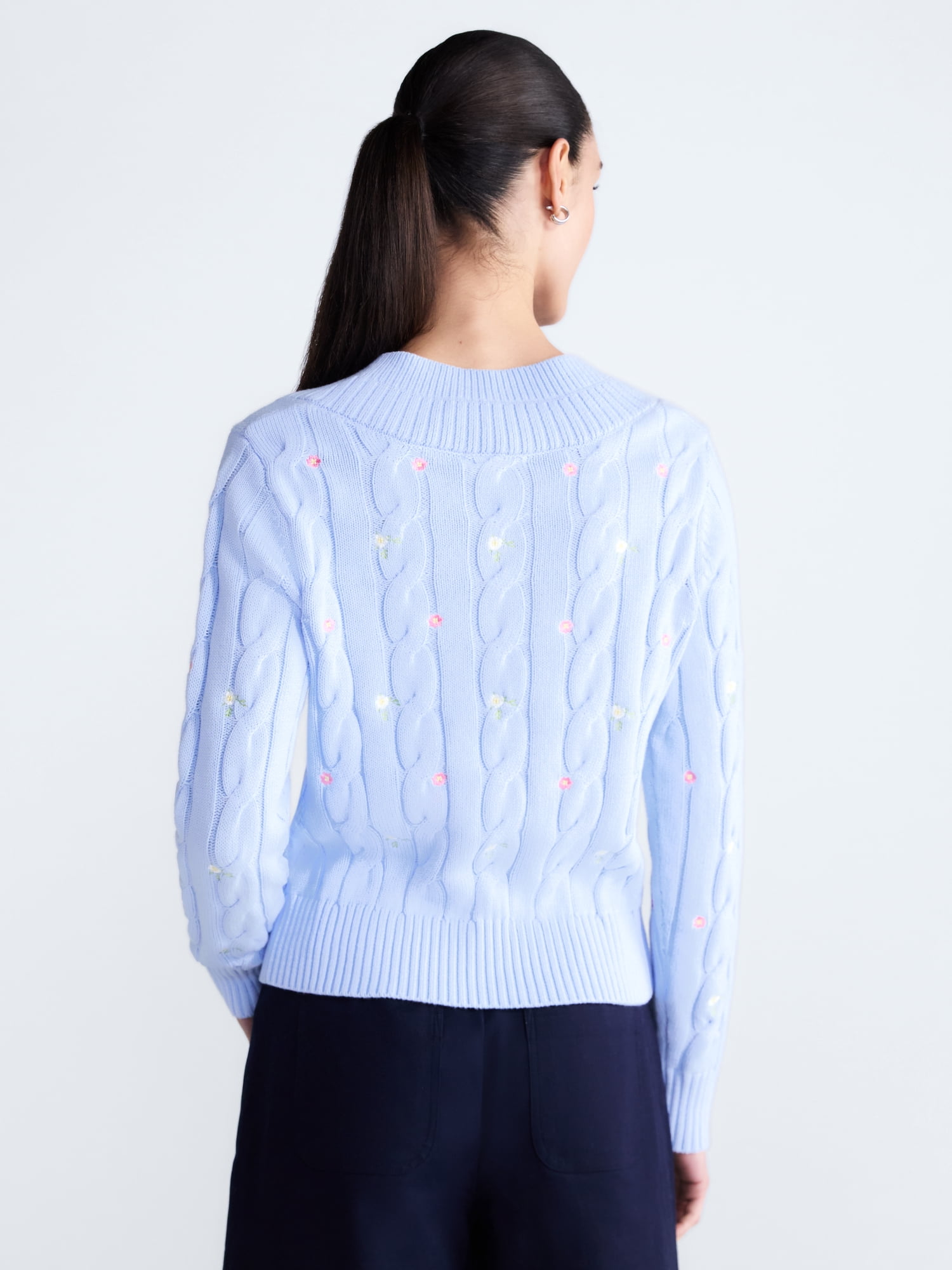Free Assembly Women's and Women's Plus Cotton Cable Knit Sweater, Midweight, Sizes XS-4X
