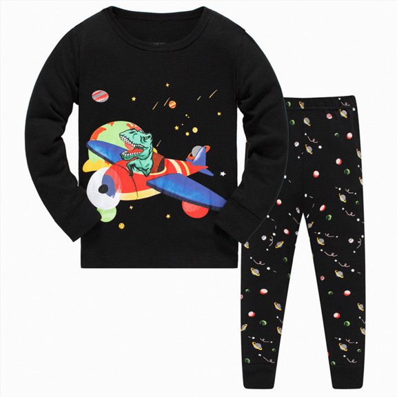 Splozh Pyjamas for Boys Toddler Kids Boys Pajamas Dinosaur Truck Cotton Kids 2 Piece Pj's Long Sleeve Sleepwear Clothes Set Outfits,Black,2-3 Years