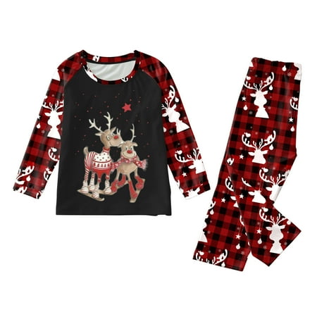 

CAICJ98 Christmas Gifts Christmas Pajamas Cute Deer Print Long Sleeve Totem PJS Set