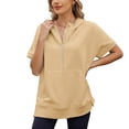 thumbnail image 2 of LYMAYTER Women Hoodies Short Sleeve Loose Oversized Half Zip Casual Sweatshirts with Pockets for S-2XL, 2 of 10