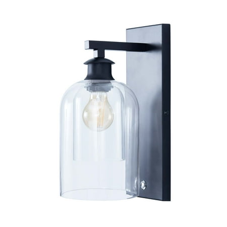 

Teamson LED Black Indoor and Outdoor Plug-in Wall Sconce Shades Glass