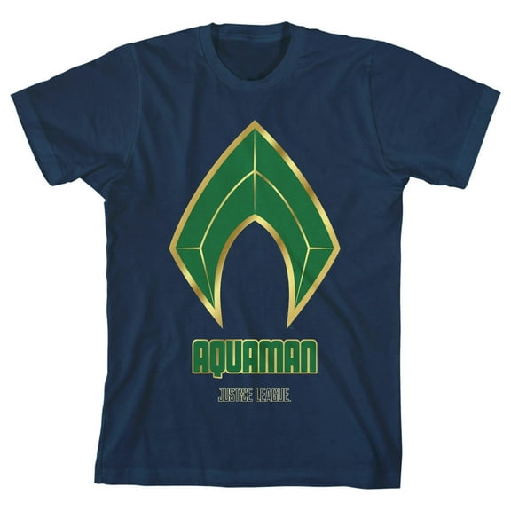 Justice League Movie Aquaman Emblem Boy's Navy T-shirt-M