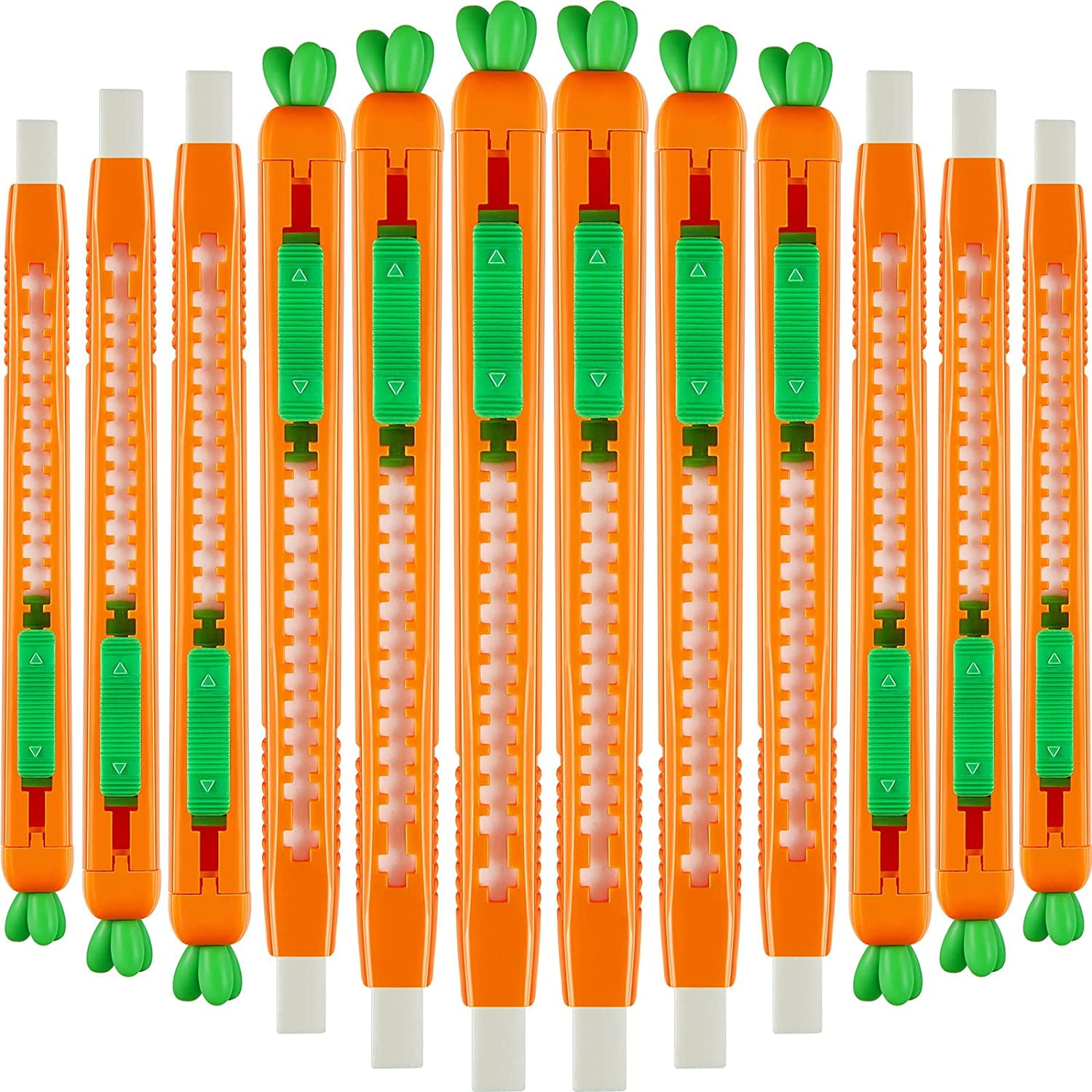 12 Pieces Cute Carrot Retractable Pencil Erasers, Retractable Rubber