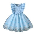 thumbnail image 2 of Toddler Girl Dress Kids Baby Girls Summer Butterfly Embroidered Flutter Sleeve Dress Fashion Princess Dresses Dresses for Girls Blue 3 Years-4 Years, 2 of 7