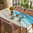 thumbnail image 3 of Blue Gradient Beach Table Cloths for 4 Foot Rectangle Tables, Watercolor Coastal Seaside Waves Ombre Patio Waterproof Elastic Fitted Tablecloths, Washable Rectangular Table Cover for Camping, 3 of 8