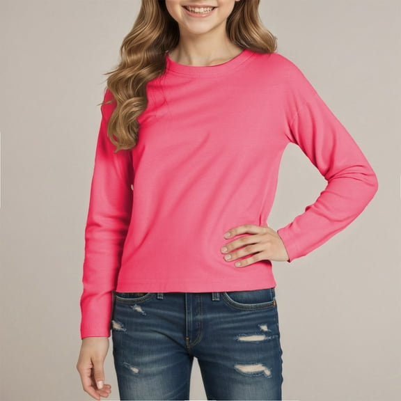 Boys Shirts Hot Pink Long Sleeve Shirt Girls Crewneck Tee Cotton Casual Kids Sweatshirt Girls White Shirt Size 12-24 Months