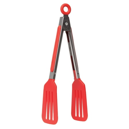 HIC Spring Action Slotted Flipper Kitchen Cooking Serving Food Fish Tongs, Heat-Resistant Nylon and Stainless Steel, 8-Inch Tongs