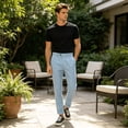 thumbnail image 3 of HBDesign Men's Summer Seersucker Pants Lightweight Breathable Slim Fit Casual Trousers, 3 of 7