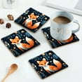 thumbnail image 3 of Coasters for Drinks Bar Beer,Set of 4 ,Square Wooden Housewarming Gift,Cute Fox In The Forest Surrounded By Flowers And Plants, 3 of 6
