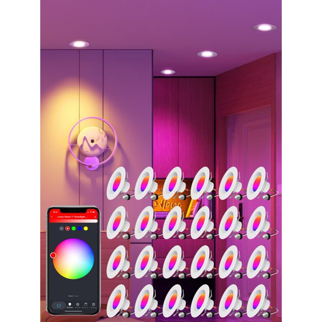 Lumary Smart LED Can Lights 5/6 Inch WiFi Retrofit Recessed Lighting RGB Color Changing Recessed Lights 13W 1100LM Metal Baffle Trim Downlight
