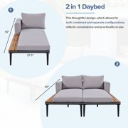 Gray TOPMAX Modern Outdoor Daybed with Wood Topped Side Spaces Stylish 2 in 1 Padded Chaise Lounges for Poolside Balcony Deck Metal Daybed Perfect for Outdoor Relaxation and Entertain