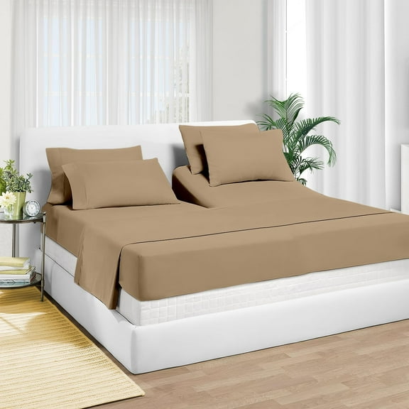 Top Split Head Flex Sheet Set-for Adjustable Bed-4 Pcs -100% Egyptain Cotton 700 Thread Count - 15-Inch Deep Pocket - Cal King Size Taupe Solid - Split Down 34 inches from The top