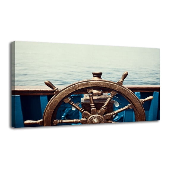 Canvas Wall Art Old Vintage Wooden Helm Wheel Wall Decor for Living Room Bathroom Bedroom Office 20" x 40" Art Paintings, Ready to Hang