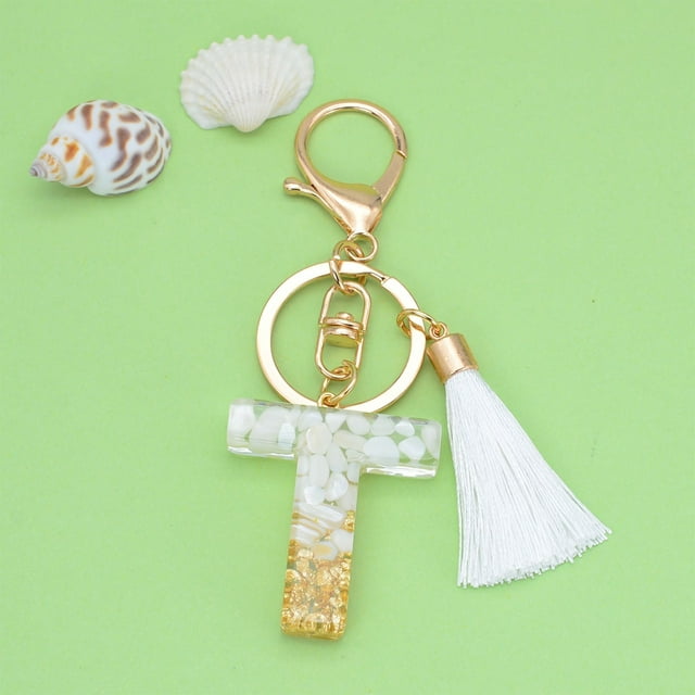 LSLJS Nouvelle Porte-Clés Lettre à Pompon Blanc Crystal Drop Pendentif Porte-Clés de Sac à la Mode