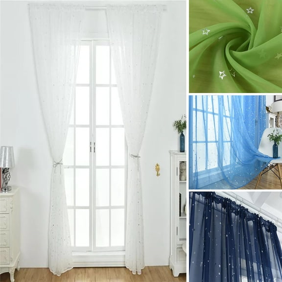 sdhkgrrt under $5 3Pcs Sheer Curtains, Leaves Sheer Voile Curtain Panel,Silver Star Pattern Window Drape,100x200cm Rod Pocket Valance,Modern Sheer Fabric for Living Room,Light Filtering Decorative