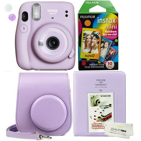 Fujifilm Instax Mini 11 Lilac Purple Instant Camera Plus Original Fuji Case, Photo Album and Fujifilm Character 10 Films (Rainbow)