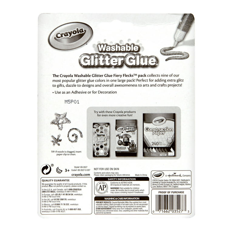 Crayola Washable Glitter Glue Pens .35oz-Bold 9/Pkg - 071662035273