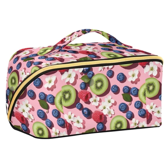 FORMRS Makeup Bag Travel Cosmetic Organizer for Women Fold Flat Zipper Pouch with Handle, Pink Kiwi