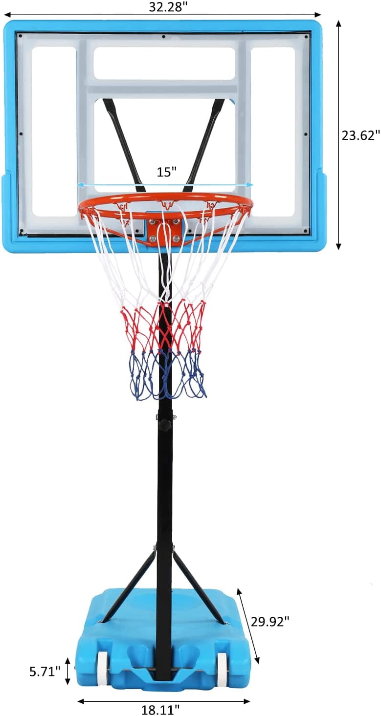 PEXMOR Poolside Basketball Hoop, Adjustable Height Swimming Pool Basketball Hoop System with Upgraded PC Backbord, 2 Basketball Nets, Blue
