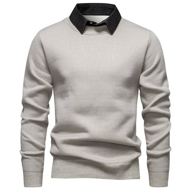 Sweatshirts for Men Solid Fleece Warm Base Shirt Long Sleeve False Bilayer