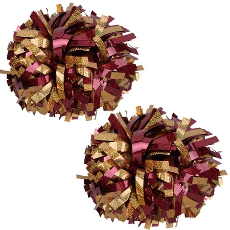 Holographic Cheer Pom Poms Cheerleading Cheerleader Gear 2 piece 1 pair(Maroon/Gold)