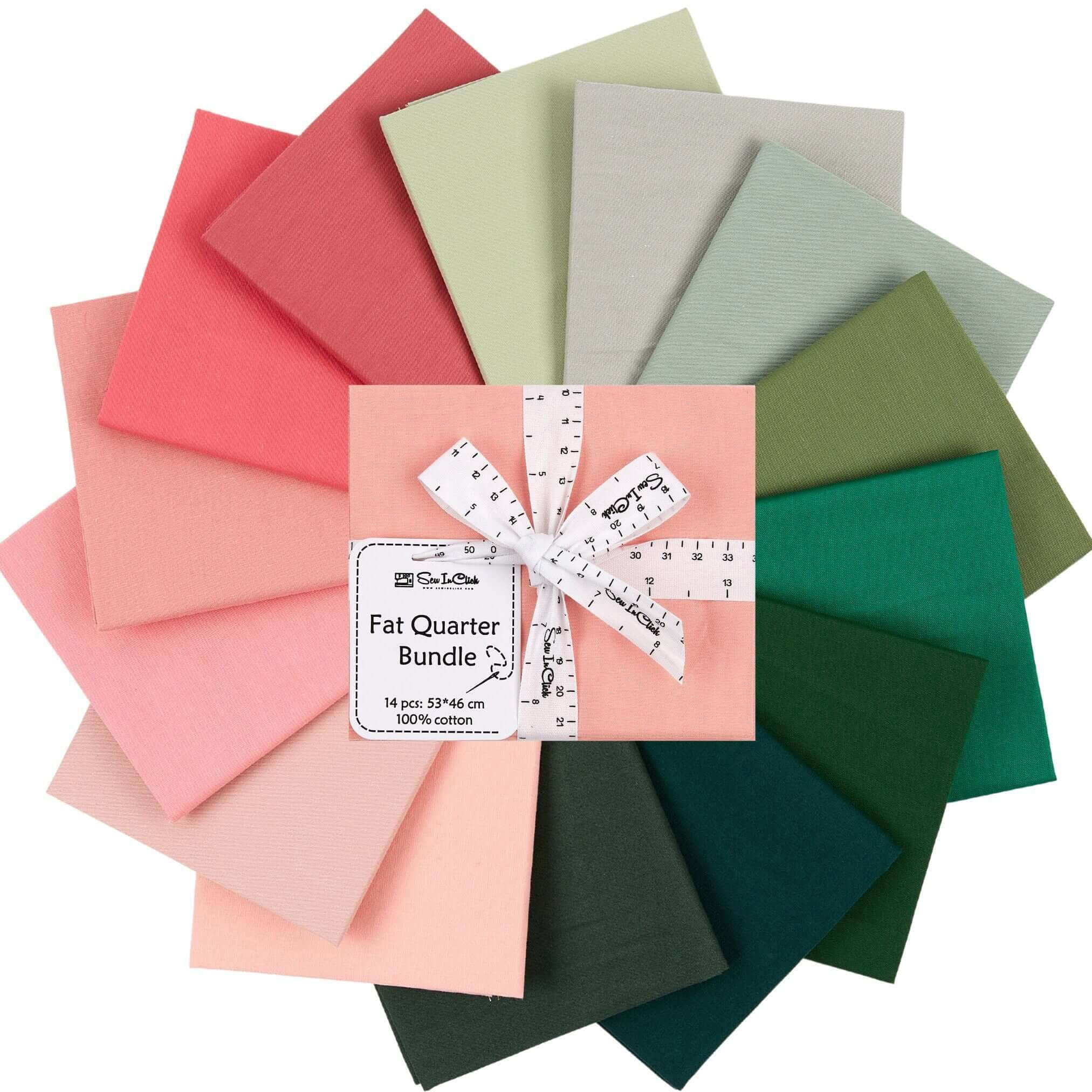 Fat Quarter Bundle -100% Cotton | Pure Solids | Pink  Emerald Greens l Mix Colors | Quilting Soft Fabric | Special Gift