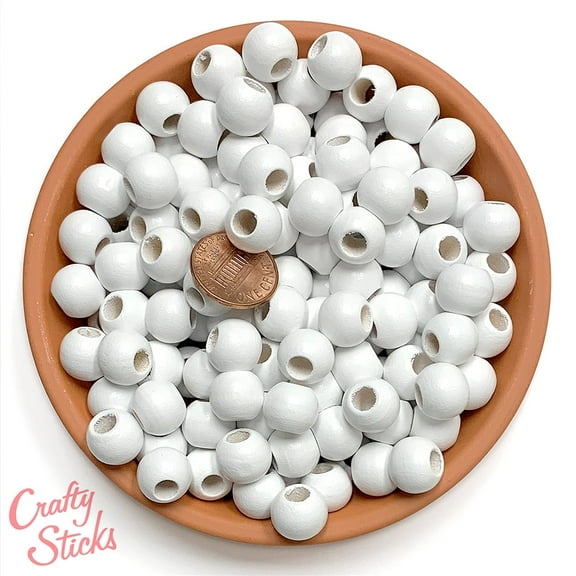 200 Pcs White Wood Beads 12mm Round with Large 5mm Hole for Macrame, Crochet, Crafts