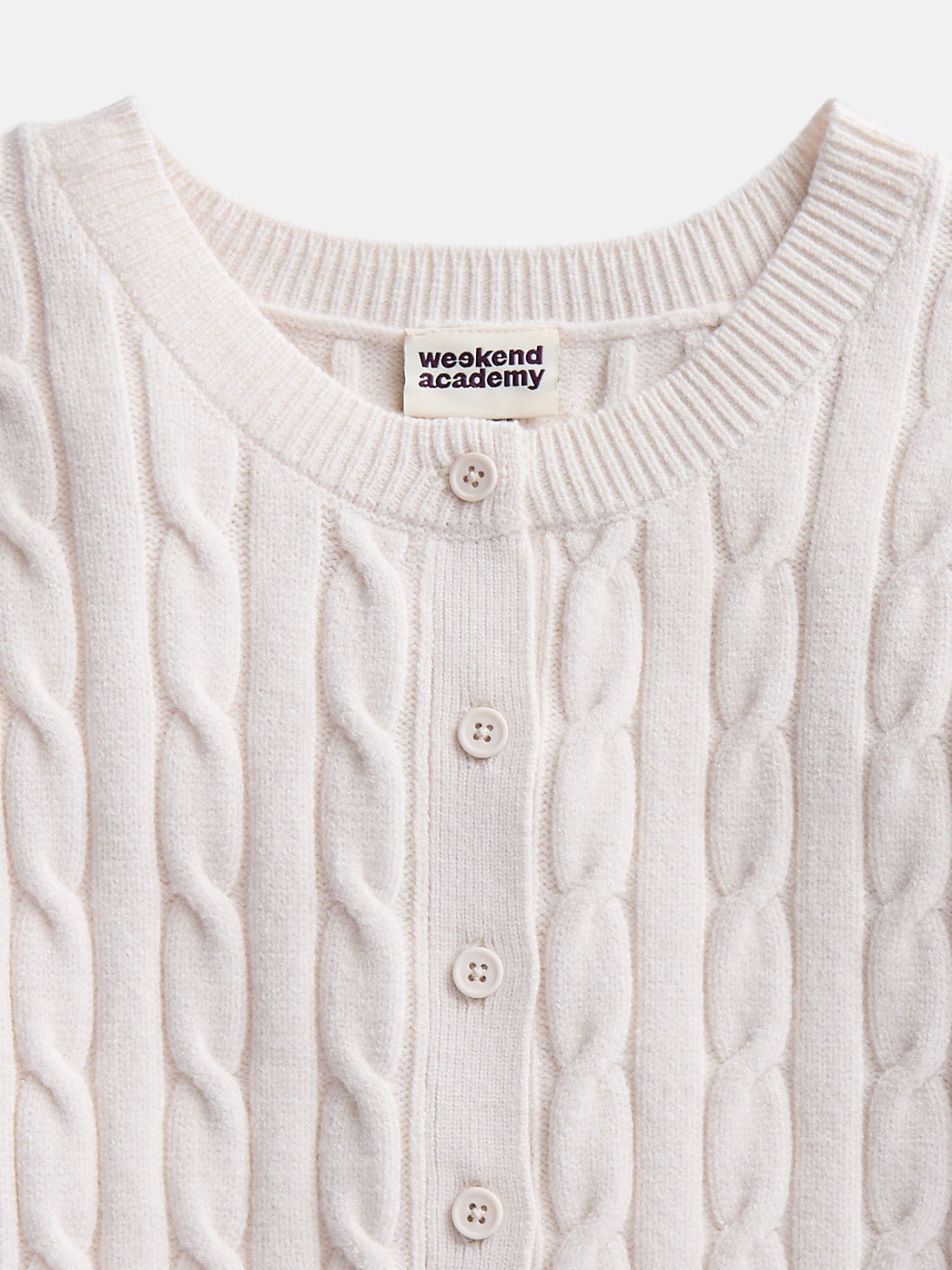 Weekend Academy Girls Button Front Cable Knit Cardigan with Short Sleeves, Sizes 4-18