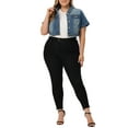 thumbnail image 3 of Agnes Orinda Plus Size Denim Jackets for Women Button Front Work Washed Rolled Sleeves Cropped Jean Jacket, 3 of 8