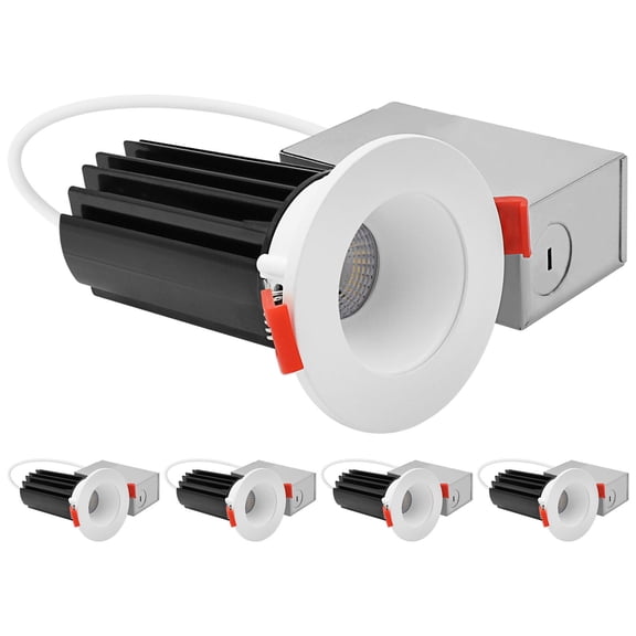 LUXRITE 2 In. LED Recessed Light, Round White Interchangeable Trim, 5CCT, 1000LM, 15W, High Output CRI80 Dimmable 4 Pack