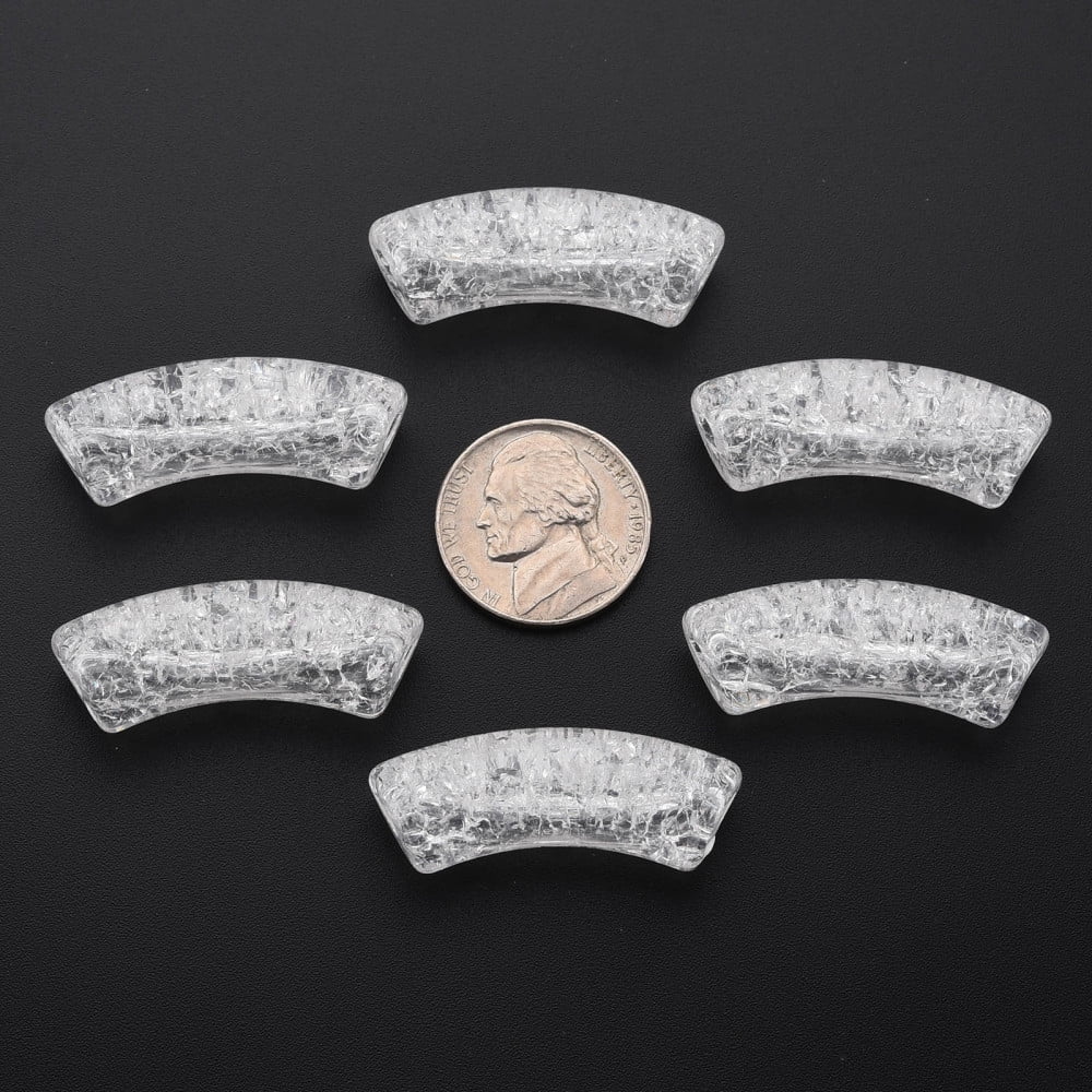 Transparent Crackle Acrylic Beads Curved Tube White 35x11.5x13.5mm Hole: 3.5mm about 148pcs/500g