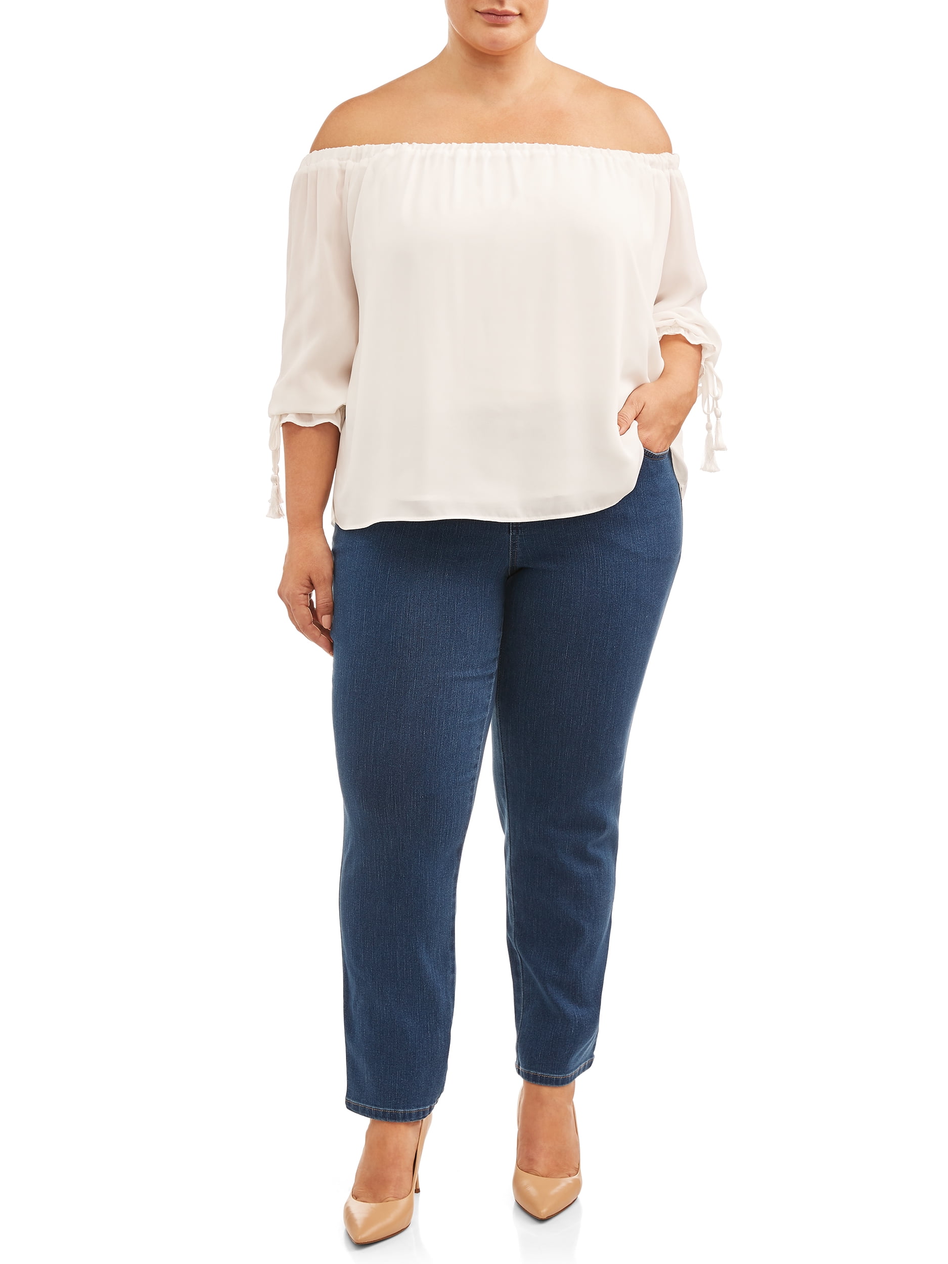 Terra & Sky Women's Plus Size Tummy Control Pull On 4 Pocket Jean with Stretch